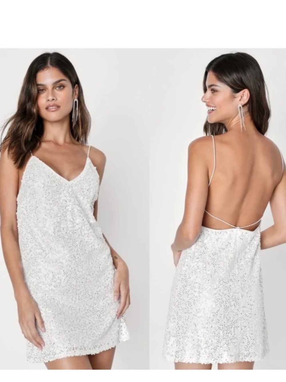 NWT: Lulus Force Of Fashion White Backless Sequin Mini Dress - Size S